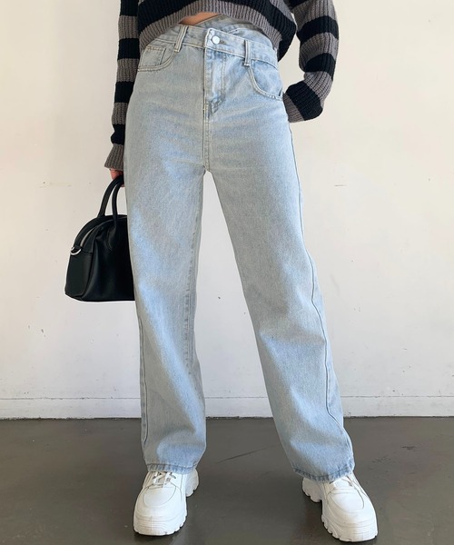 SHEPP(シープ)の「ウエストデザイン ハイウエスト ストレートデニムパンツ(デニムパンツ・レディース・ブラック/サックスブルー/ブルー・M/L/S/MEDIUM)」の13枚目の写真