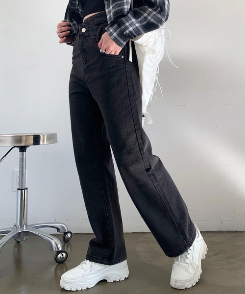 SHEPP(シープ)の「ウエストデザイン ハイウエスト ストレートデニムパンツ(デニムパンツ・レディース・ブラック/サックスブルー/ブルー・M/L/S/MEDIUM)」の15枚目の写真