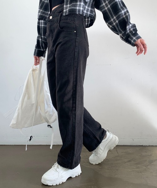 SHEPP(シープ)の「ウエストデザイン ハイウエスト ストレートデニムパンツ(デニムパンツ・レディース・ブラック/サックスブルー/ブルー・M/L/S/MEDIUM)」の18枚目の写真