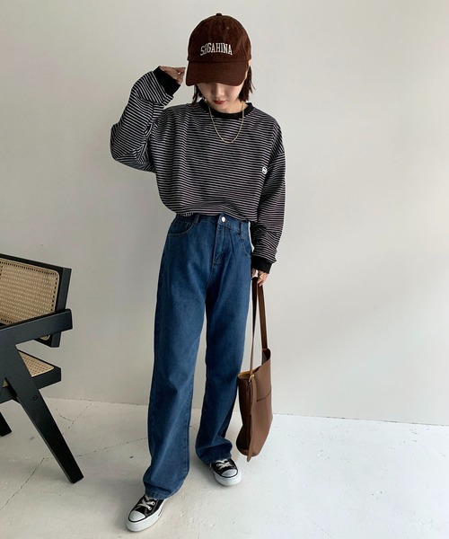 SHEPP(シープ)の「ウエストデザイン ハイウエスト ストレートデニムパンツ(デニムパンツ・レディース・ブラック/サックスブルー/ブルー・M/L/S/MEDIUM)」の21枚目の写真