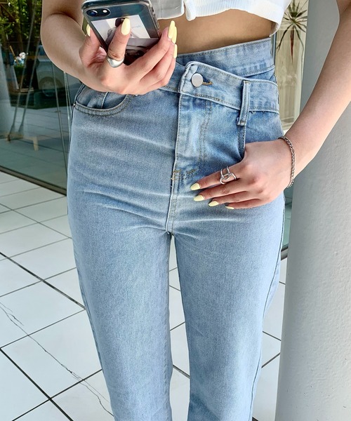 SHEPP(シープ)の「ウエストデザイン ハイウエスト ストレートデニムパンツ(デニムパンツ・レディース・ブラック/サックスブルー/ブルー・M/L/S/MEDIUM)」の7枚目の写真