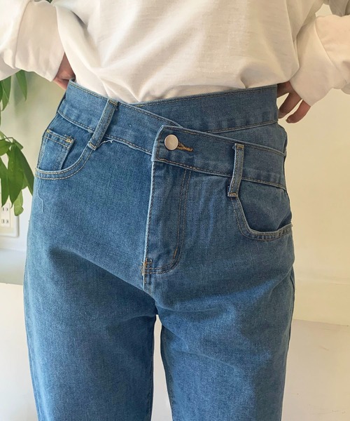 SHEPP(シープ)の「ウエストデザイン ハイウエスト ストレートデニムパンツ(デニムパンツ・レディース・ブラック/サックスブルー/ブルー・M/L/S/MEDIUM)」の9枚目の写真