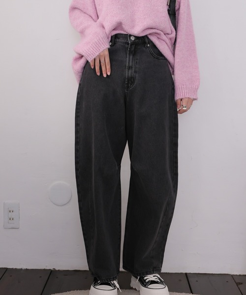 Doula Doula（ドゥーラドゥーラ）の「カーブラインパンツ（デニムパンツ・レディース・サックスブルー/ブラック/ブルー/インディゴブルー・FREE/M/L）」の2枚目の写真