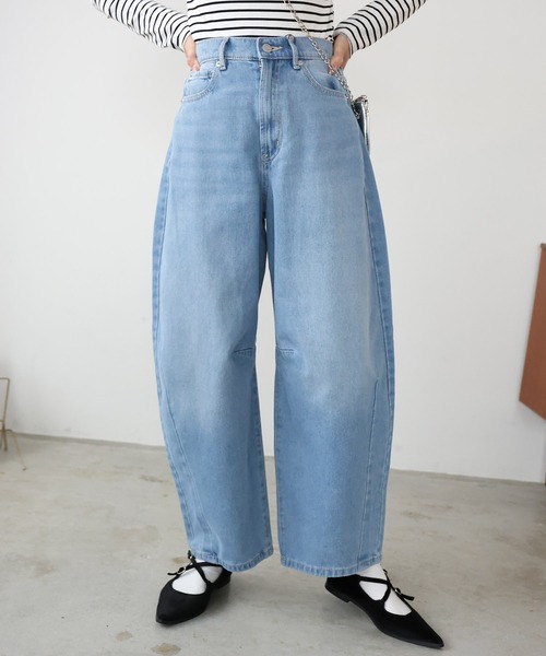 Doula Doula（ドゥーラドゥーラ）の「カーブラインパンツ（デニムパンツ・レディース・サックスブルー/ブラック/ブルー/インディゴブルー・FREE/M/L）」の7枚目の写真