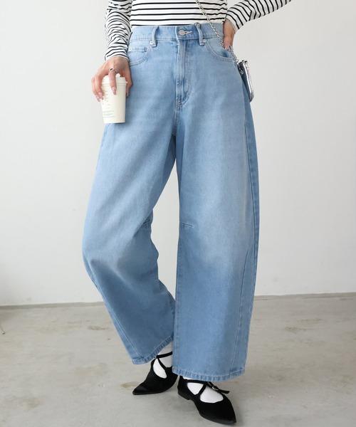 Doula Doula（ドゥーラドゥーラ）の「カーブラインパンツ（デニムパンツ・レディース・サックスブルー/ブラック/ブルー/インディゴブルー・FREE/M/L）」の8枚目の写真