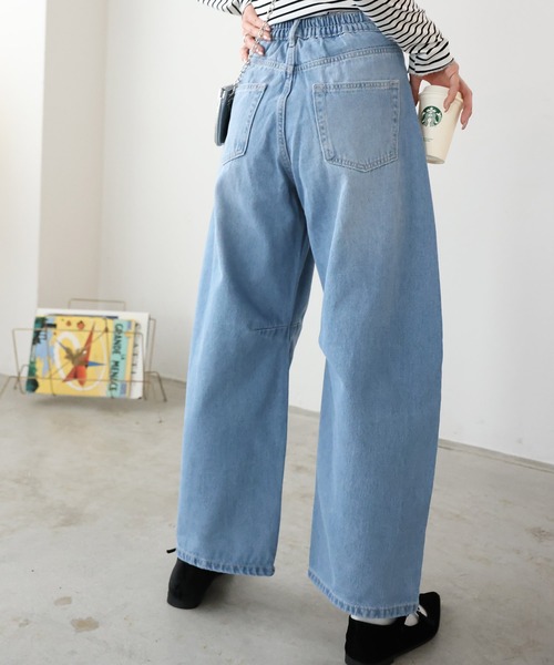 Doula Doula（ドゥーラドゥーラ）の「カーブラインパンツ（デニムパンツ・レディース・サックスブルー/ブラック/ブルー/インディゴブルー・FREE/M/L）」の9枚目の写真