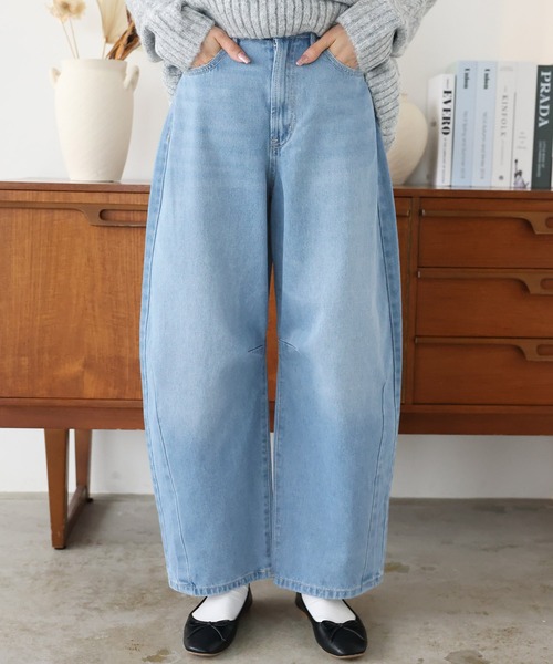 Doula Doula（ドゥーラドゥーラ）の「カーブラインパンツ（デニムパンツ・レディース・サックスブルー/ブラック/ブルー/インディゴブルー・FREE/M/L）」の10枚目の写真