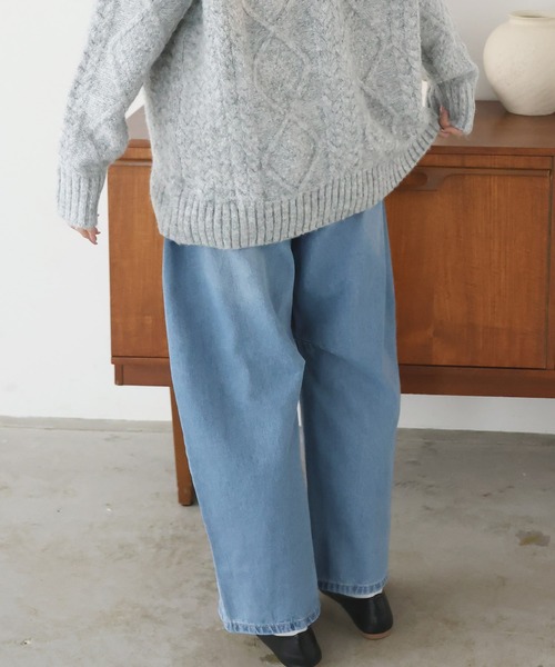 Doula Doula（ドゥーラドゥーラ）の「カーブラインパンツ（デニムパンツ・レディース・サックスブルー/ブラック/ブルー/インディゴブルー・FREE/M/L）」の12枚目の写真