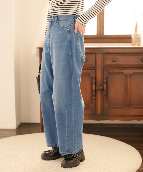 Doula Doula（ドゥーラドゥーラ）の「カーブラインパンツ（デニムパンツ・レディース・サックスブルー/ブラック/ブルー/インディゴブルー・FREE/M/L）」の15枚目の写真