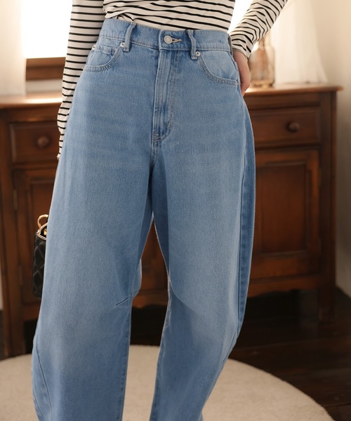 Doula Doula（ドゥーラドゥーラ）の「カーブラインパンツ（デニムパンツ・レディース・サックスブルー/ブラック/ブルー/インディゴブルー・FREE/M/L）」の16枚目の写真