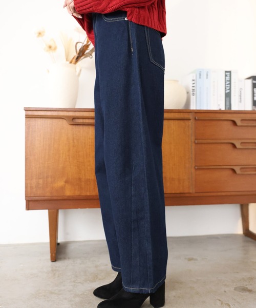 Doula Doula（ドゥーラドゥーラ）の「カーブラインパンツ（デニムパンツ・レディース・サックスブルー/ブラック/ブルー/インディゴブルー・FREE/M/L）」の22枚目の写真