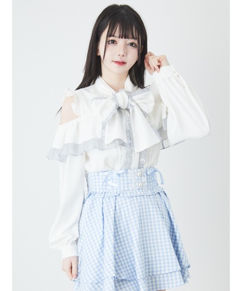 Ank Rouge(アンクルージュ)の「配色肩あきブラウス(シャツ/ブラウス・レディース・ブルー/ピンク/ブラック・M)」の5枚目の写真