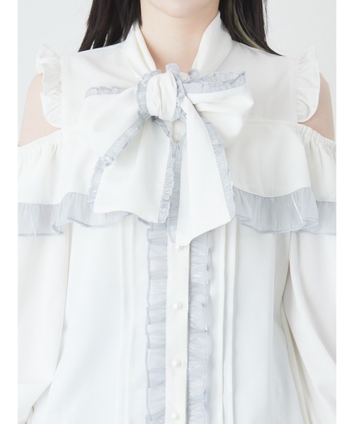 Ank Rouge(アンクルージュ)の「配色肩あきブラウス(シャツ/ブラウス・レディース・ブルー/ピンク/ブラック・M)」の6枚目の写真