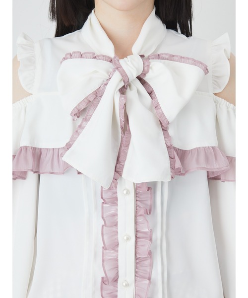 Ank Rouge(アンクルージュ)の「配色肩あきブラウス(シャツ/ブラウス・レディース・ブルー/ピンク/ブラック・M)」の9枚目の写真