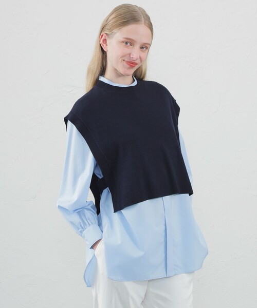 MACKINTOSH PHILOSOPHY(マッキントッシュ フィロソフィー)の「クロップドニットベスト(ベスト・レディース・オフホワイト/ダークネイビー/イエロー・38)」の3枚目の写真