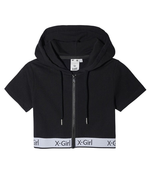 【セール】LOGO AND STRIPE S/S ZIP UP HOODIE（パーカー）｜X-girl（エックスガール）
