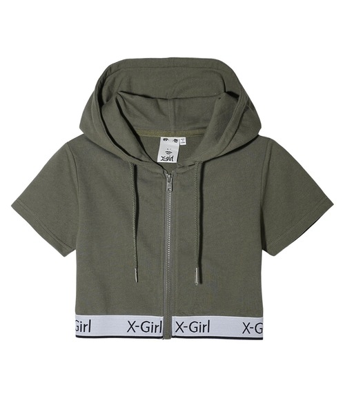 【セール】LOGO AND STRIPE S/S ZIP UP HOODIE（パーカー）｜X-girl（エックスガール）