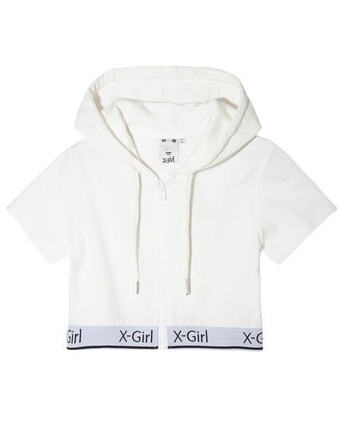 【セール】LOGO AND STRIPE S/S ZIP UP HOODIE（パーカー）｜X-girl（エックスガール）