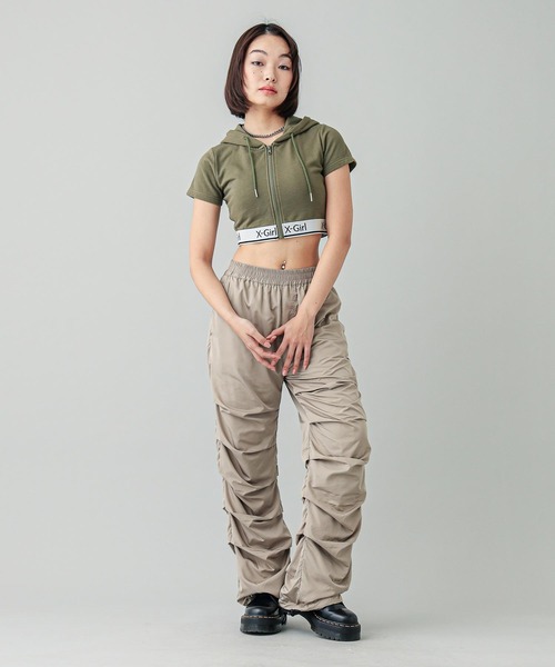 【セール】LOGO AND STRIPE S/S ZIP UP HOODIE（パーカー）｜X-girl（エックスガール）