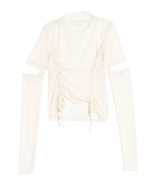 CALNAMUR（カルナムール）の「2WAYシャーリングリボントップス（Tシャツ/カットソー・レディース・ブラック/ライトブルー/ホワイト・FREE）」の2枚目の写真