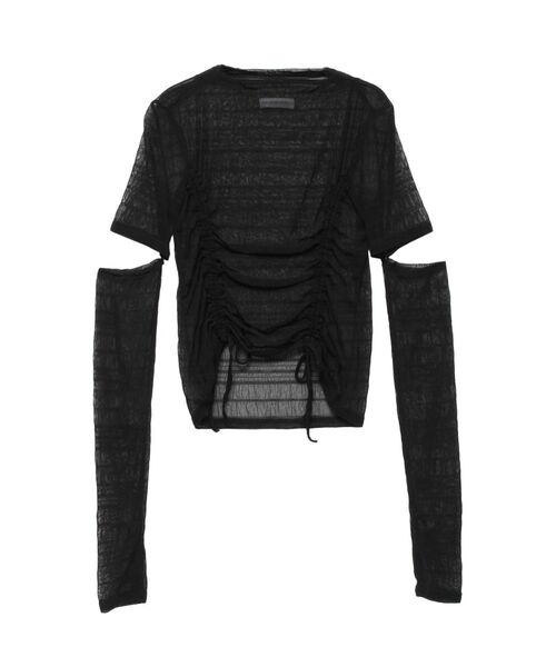 【PLACE STUDIO】★人気★レースリボンシャーリングTシャツ セール】レースリボンシャーリング Tシャツ（Tシャツ