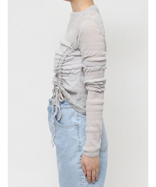 CALNAMUR（カルナムール）の「2WAYシャーリングリボントップス（Tシャツ/カットソー・レディース・ブラック/ライトブルー/ホワイト・FREE）」の7枚目の写真