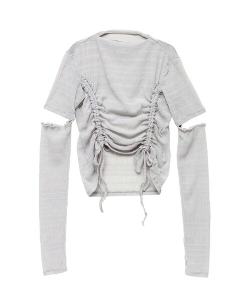 CALNAMUR（カルナムール）の「2WAYシャーリングリボントップス（Tシャツ/カットソー・レディース・ブラック/ライトブルー/ホワイト・FREE）」の3枚目の写真