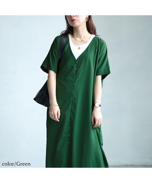 GOLDJAPAN(ゴールドジャパン)の「Vネックワイドロングワンピース【大きいサイズ対応】(ワンピース・レディース・ブラック/グリーン・LL~3L/4L~5L)」の10枚目の写真
