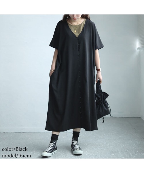 GOLDJAPAN(ゴールドジャパン)の「Vネックワイドロングワンピース【大きいサイズ対応】(ワンピース・レディース・ブラック/グリーン・LL~3L/4L~5L)」の13枚目の写真