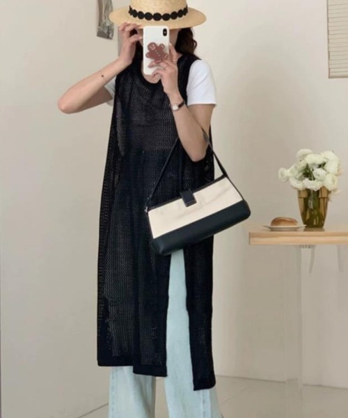 Ritzy(リッツィー)の「レイヤード メッシュニット ノースリーブワンピース(ワンピース・レディース・ブラック/モカ/ホワイト・FREE)」の4枚目の写真