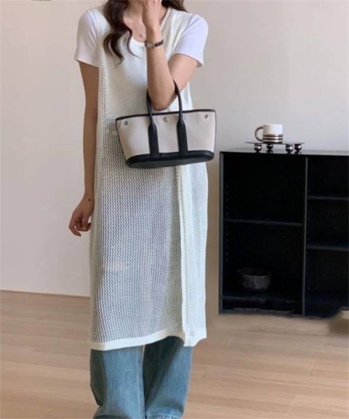 Ritzy(リッツィー)の「レイヤード メッシュニット ノースリーブワンピース(ワンピース・レディース・ブラック/モカ/ホワイト・FREE)」の7枚目の写真