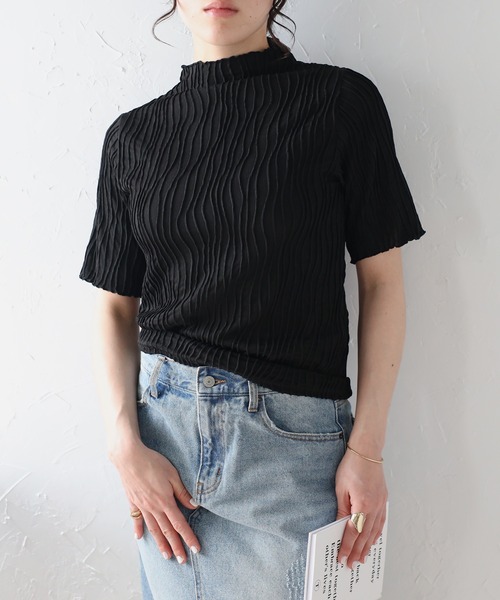 Fizz(フィズ)の「ウェーブジャガード ボトルネックTee(Tシャツ/カットソー・レディース・グレイッシュベージュ/アイボリー/ブラック/ブルー/ライム・M)」の12枚目の写真