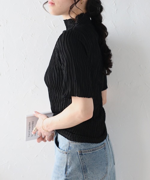 Fizz(フィズ)の「ウェーブジャガード ボトルネックTee(Tシャツ/カットソー・レディース・グレイッシュベージュ/アイボリー/ブラック/ブルー/ライム・M)」の13枚目の写真