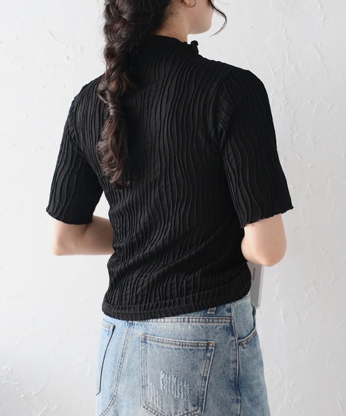 Fizz(フィズ)の「ウェーブジャガード ボトルネックTee(Tシャツ/カットソー・レディース・グレイッシュベージュ/アイボリー/ブラック/ブルー/ライム・M)」の14枚目の写真