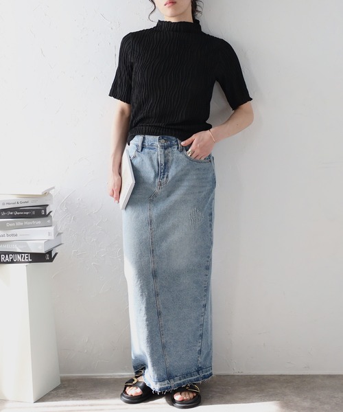 Fizz(フィズ)の「ウェーブジャガード ボトルネックTee(Tシャツ/カットソー・レディース・グレイッシュベージュ/アイボリー/ブラック/ブルー/ライム・M)」の15枚目の写真