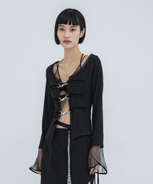 【tanakadaisuke/タナカダイスケ】sheer sleeve random rib cardigan