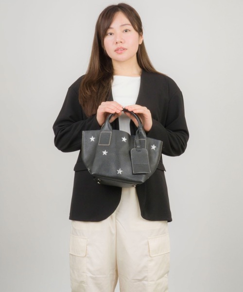 セール】【NUR/ヌール】星柄刺繍 ミニ レザー トートバッグ