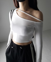 2WAY 】ストラップチョーカーリボンワンショルダーTシャツ（Tシャツ