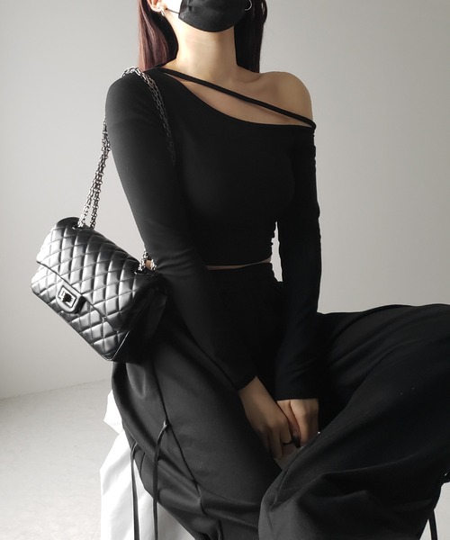 me+em select（ミームセレクト）の「【 ３color 】ストラップワンショルダーショートカットソートップス ／ strap one shoulder short cutsew tops（Tシャツ/カットソー・レディース・ホワイト/ブラック/グレー・FREE）」の11枚目の写真