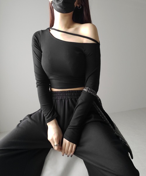me+em select（ミームセレクト）の「【 ３color 】ストラップワンショルダーショートカットソートップス ／ strap one shoulder short cutsew tops（Tシャツ/カットソー・レディース・ホワイト/ブラック/グレー・FREE）」の13枚目の写真