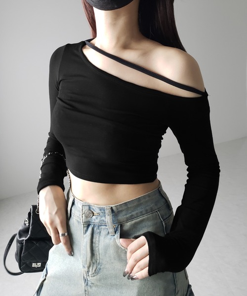 me+em select（ミームセレクト）の「【 ３color 】ストラップワンショルダーショートカットソートップス ／ strap one shoulder short cutsew tops（Tシャツ/カットソー・レディース・ホワイト/ブラック/グレー・FREE）」の15枚目の写真