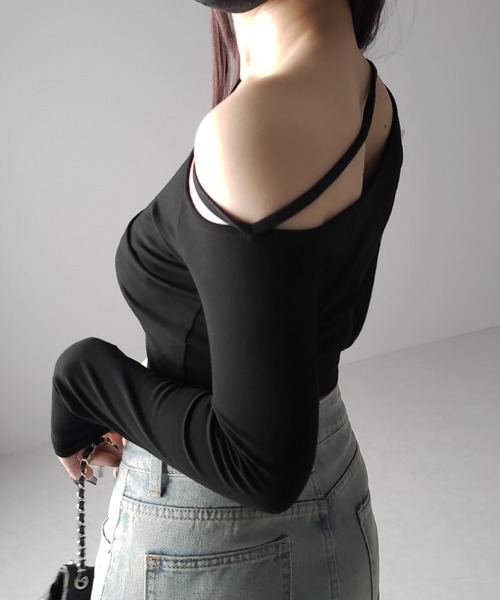 me+em select（ミームセレクト）の「【 ３color 】ストラップワンショルダーショートカットソートップス ／ strap one shoulder short cutsew tops（Tシャツ/カットソー・レディース・ホワイト/ブラック/グレー・FREE）」の14枚目の写真