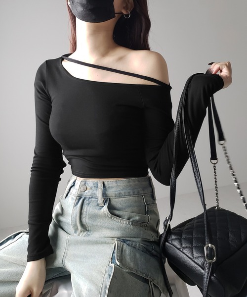 me+em select（ミームセレクト）の「【 ３color 】ストラップワンショルダーショートカットソートップス ／ strap one shoulder short cutsew tops（Tシャツ/カットソー・レディース・ホワイト/ブラック/グレー・FREE）」の16枚目の写真