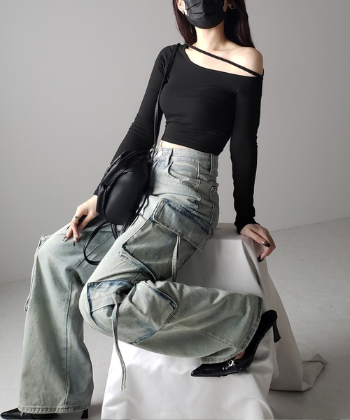 me+em select（ミームセレクト）の「【 ３color 】ストラップワンショルダーショートカットソートップス ／ strap one shoulder short cutsew tops（Tシャツ/カットソー・レディース・ホワイト/ブラック/グレー・FREE）」の18枚目の写真