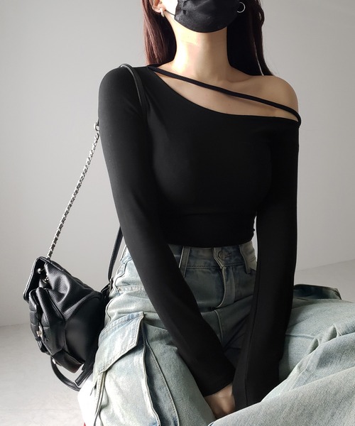 me+em select（ミームセレクト）の「【 ３color 】ストラップワンショルダーショートカットソートップス ／ strap one shoulder short cutsew tops（Tシャツ/カットソー・レディース・ホワイト/ブラック/グレー・FREE）」の19枚目の写真