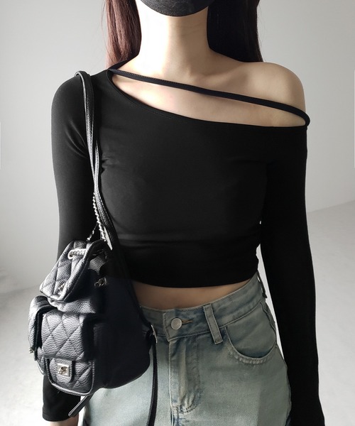 me+em select（ミームセレクト）の「【 ３color 】ストラップワンショルダーショートカットソートップス ／ strap one shoulder short cutsew tops（Tシャツ/カットソー・レディース・ホワイト/ブラック/グレー・FREE）」の20枚目の写真