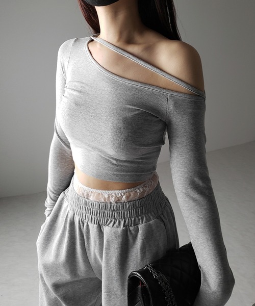 me+em select（ミームセレクト）の「【 ３color 】ストラップワンショルダーショートカットソートップス ／ strap one shoulder short cutsew tops（Tシャツ/カットソー・レディース・ホワイト/ブラック/グレー・FREE）」の22枚目の写真
