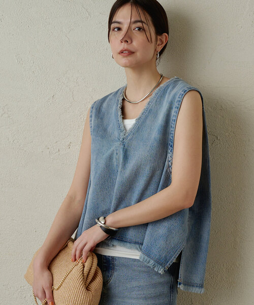 LOUNGEDRESS ラウンジドレス デニムVジレ グレー loungedress デニムVジレ