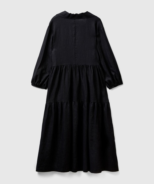 BENETTON (UNITED COLORS OF BENETTON)（ベネトンユナイテッドカラーズオブベネトン）の「リネン100％襟付き長袖ティアードロングワンピース（ワンピース・レディース・ピンクベージュ/カーキ/ブラック/ライトベージュ・X-SMALL/MEDIUM/SMALL/XX-SMALL）」の9枚目の写真