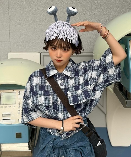 WudgeBoy（ワッジボーイ）の「fringe checked shirt（シャツ/ブラウス・レディース・オレンジ/ネイビー・MEDIUM/LARGE/X-LARGE）」の2枚目の写真